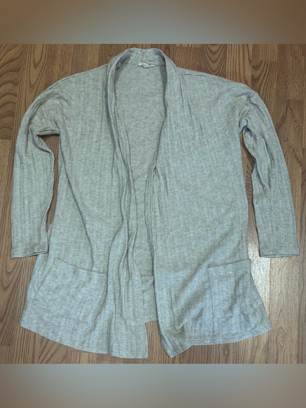 ❤️ Large Light Gray Open-Front Ribbed Women's Cardigan Sweater Flaw (B11) - Picture 1 of 3